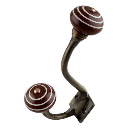 Brown White Striped Ceramic Antique Iron Hook